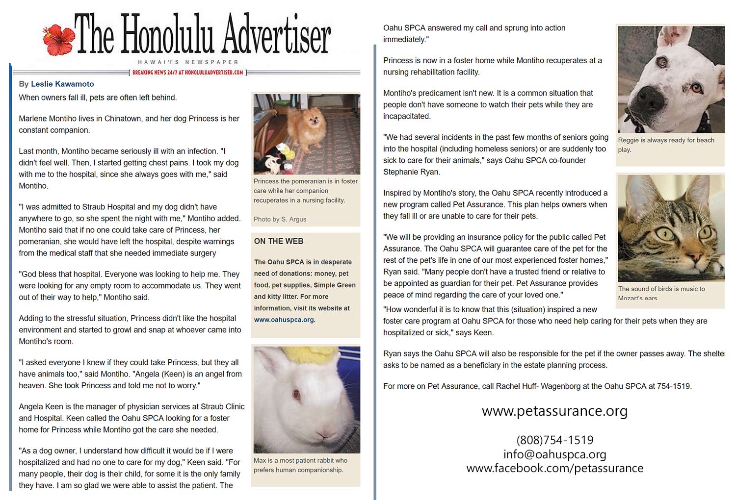 Oahu SPCA pet assurance honolulu advertisers